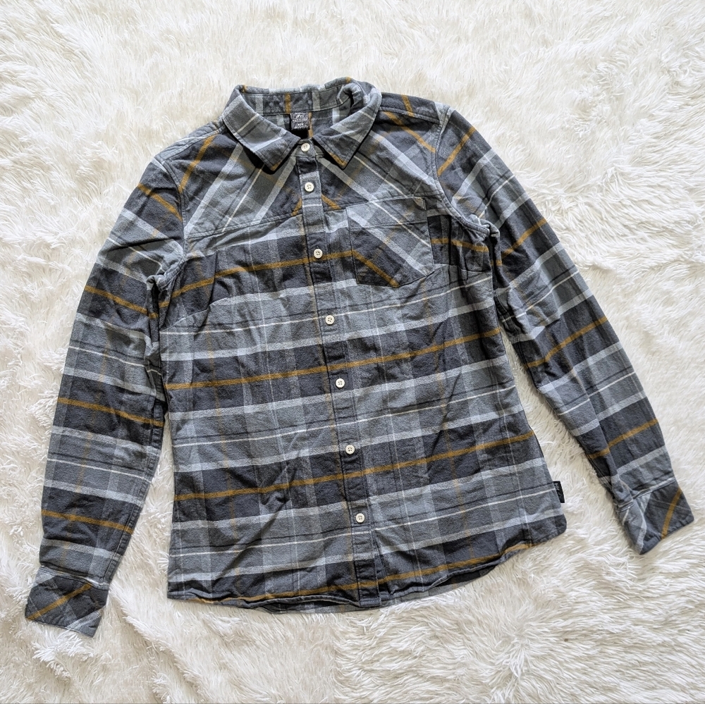 Helly Hansen 100% Organic Cotton Grey Plaid Flannel Button Up Size Medium